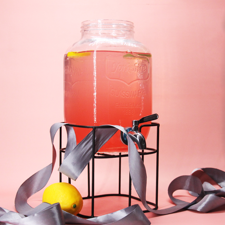 Quality 1 Gallon Glass Mason Jar Beverage Drink Dispenser With Spigot Wood Stand