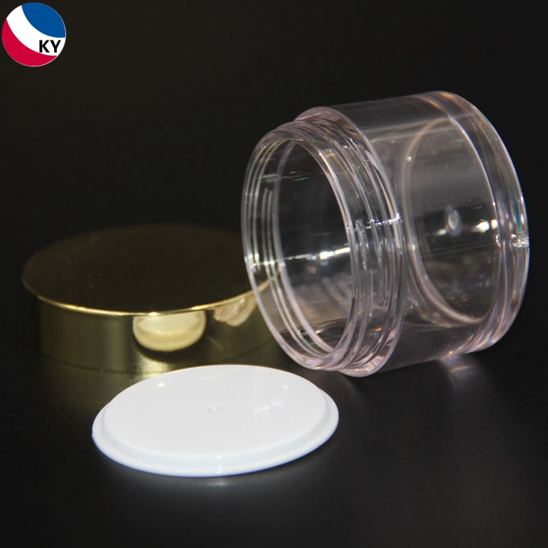 Quality Textured Cosmetic Face Cream Packaging Containers Thick Walled Material Round Gold 1 Oz Pet Plastic Jar With Lid