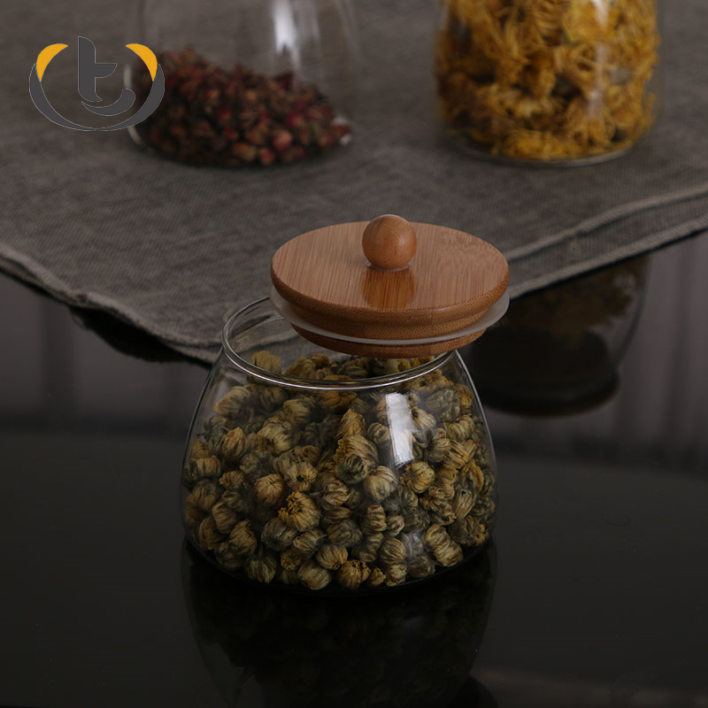 Quality assured coffee glass storage jar wood lid air tight jar glass