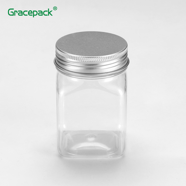 Quality chinese products Clear 200ml Square Airtight candy PET health plastic jar