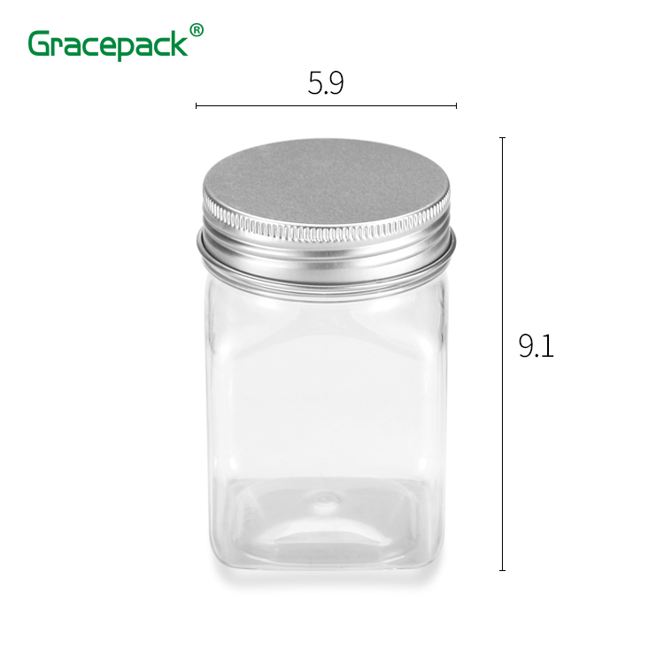 Quality chinese products Clear 200ml Square Airtight candy PET health plastic jar