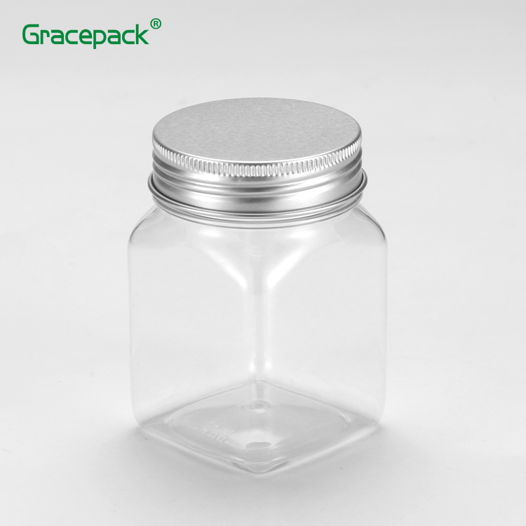 Quality chinese products Clear 200ml Square Airtight candy PET health plastic jar