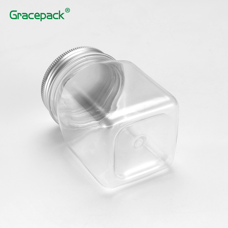 Quality chinese products Clear 200ml Square Airtight candy PET health plastic jar