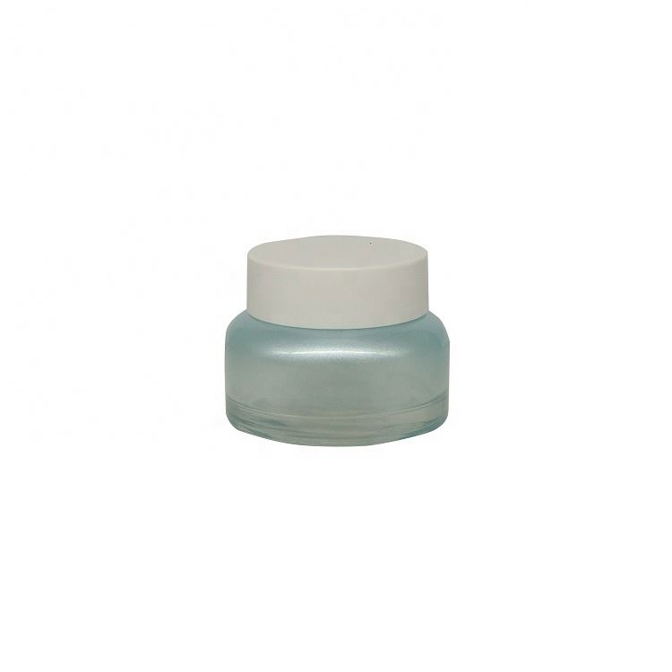 Quality light blue glass cosmetic containers and packaging bottles for cream lotion