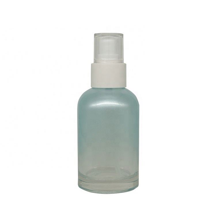 Quality light blue glass cosmetic containers and packaging bottles for cream lotion