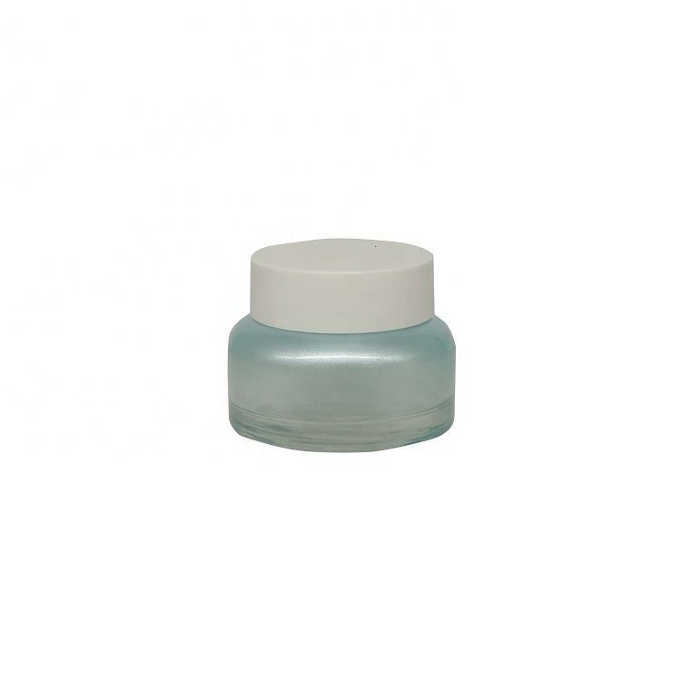 Quality light blue glass cosmetic containers and packaging bottles for cream lotion