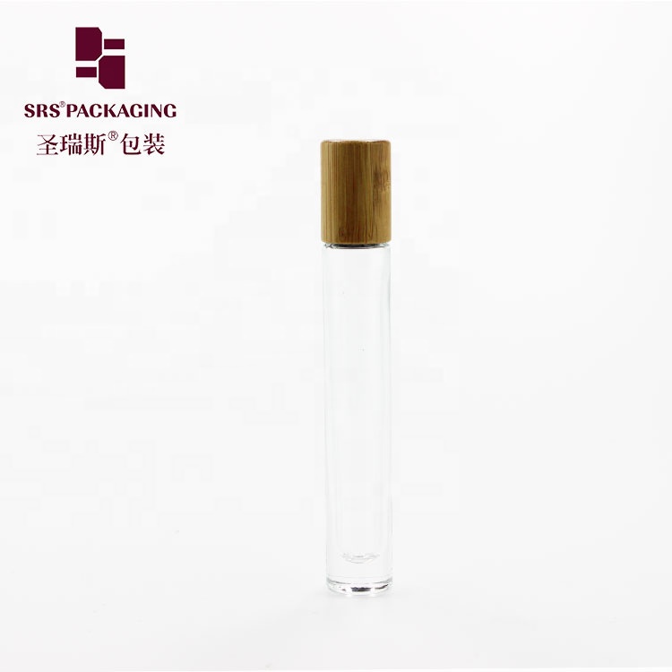 Quick shipping 10ml round shape thick wall perfume roller bottle with natural bamboo lid