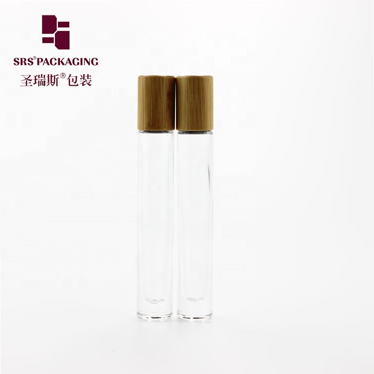 Quick shipping 10ml round shape thick wall perfume roller bottle with natural bamboo lid