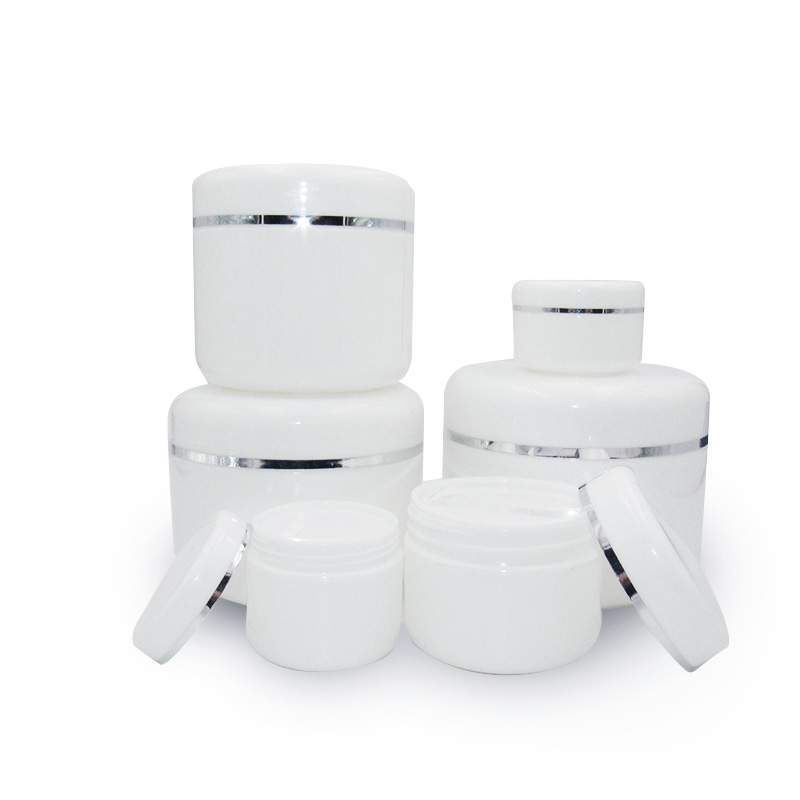 Quick shipping cosmetic face cream plastic container 20g 30g 50g 100g 150g 200g 250g silver edge white pp plastic jar