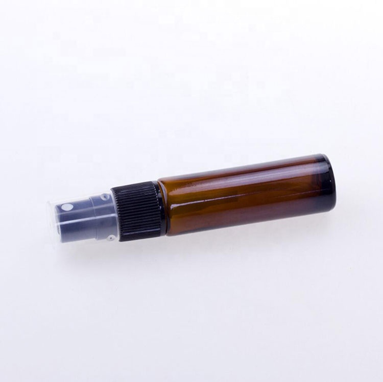 R16 empty portable amber/ frosted amber /clear thick 10 ml perfume glass bottle with black mist sprayer