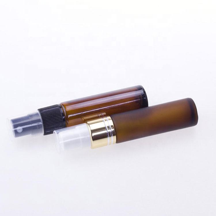 R16 empty portable amber/ frosted amber /clear thick 10 ml perfume glass bottle with black mist sprayer