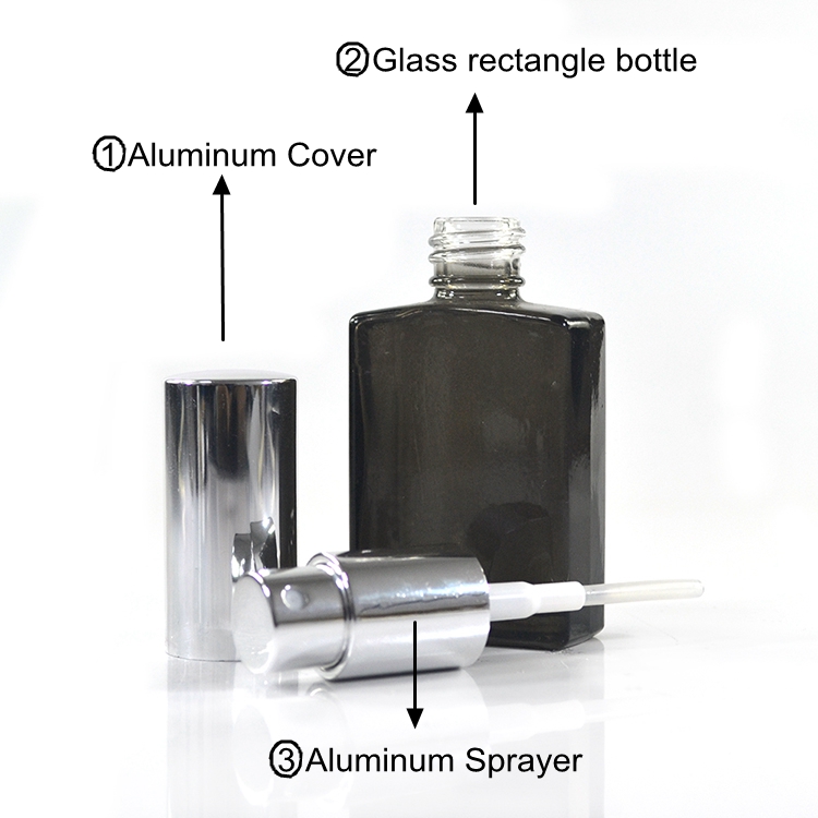 RECTANGLE 1/2 1 2 OZ 15 30 50 ml Black matte REFILLABLE PERFUME GLASS BOTTLE ATOMIZER