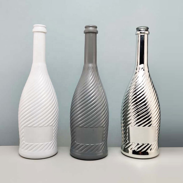 RSG Empty 700ml Spirits Champagne Container Colored High End Electroplated Round Silvered Luxury Liquor 750ml Glass Bottle