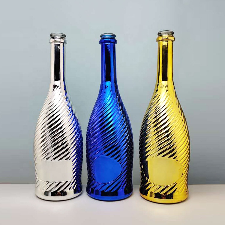 RSG Empty 700ml Spirits Champagne Container Colored High End Electroplated Round Silvered Luxury Liquor 750ml Glass Bottle