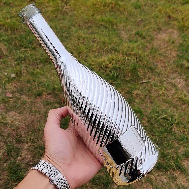 RSG Empty 700ml Spirits Champagne Container Colored High End Electroplated Round Silvered Luxury Liquor 750ml Glass Bottle