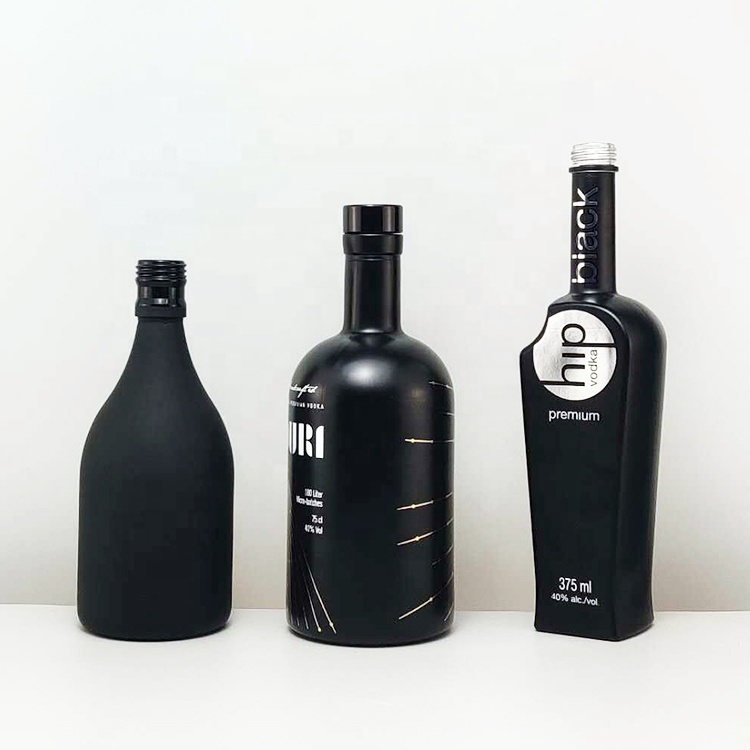 RSG Flint Oval Shape Vodka Rum 250ml 500ml Tequila Frost Glossy Matte Coated 750ml Black Glass Liquor Bottle whisky round