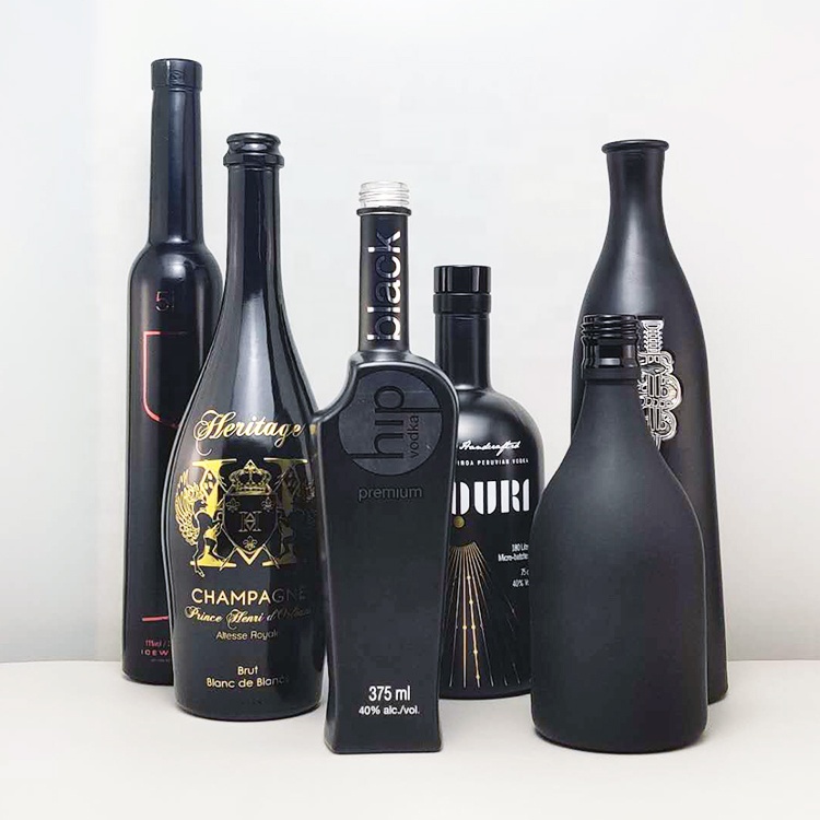 RSG Flint Oval Shape Vodka Rum 250ml 500ml Tequila Frost Glossy Matte Coated 750ml Black Glass Liquor Bottle whisky round