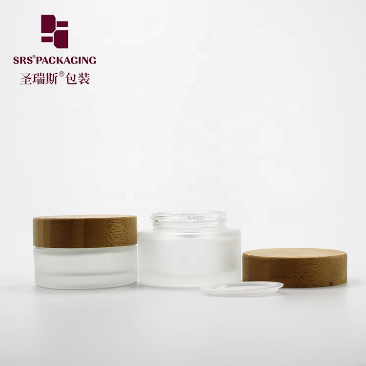 RTS 15g 30g 50g 100g Frost Clear Glass Jar With Bamboo Lid Cosmetic