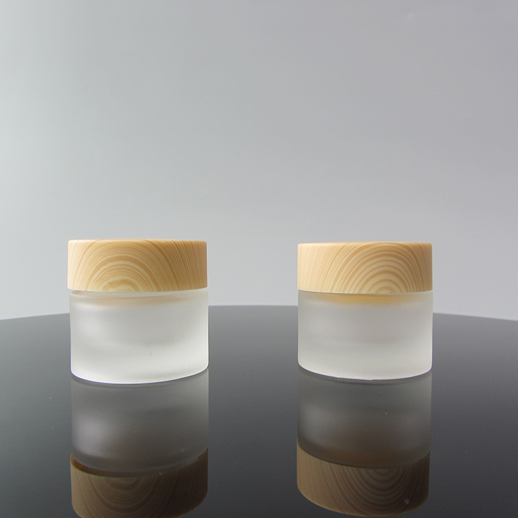 RTS cream jar 10g frosted wide mouth round glass cosmetic jars with bamboo lid