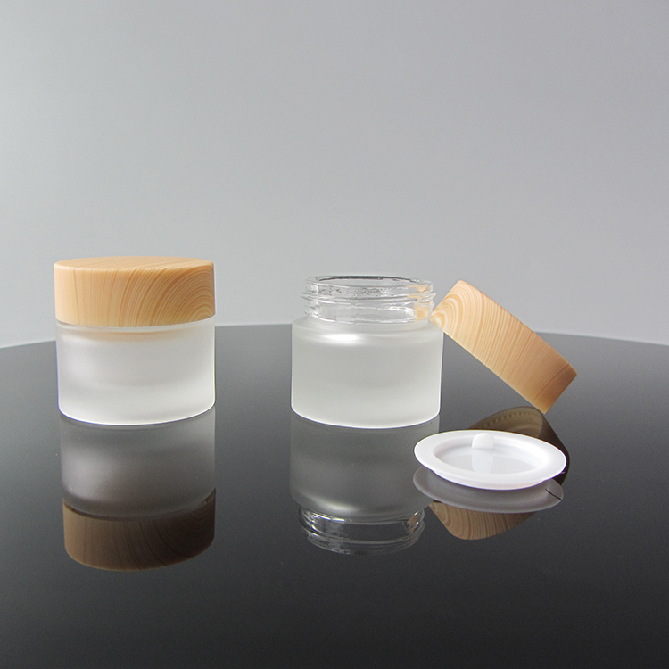 RTS cream jar 10g frosted wide mouth round glass cosmetic jars with bamboo lid