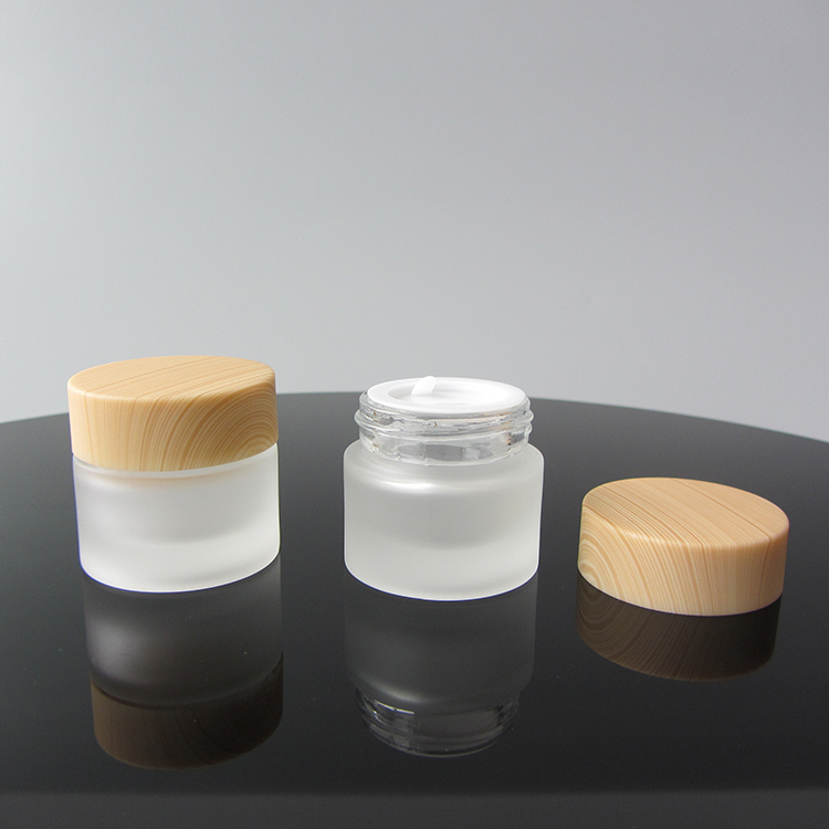 RTS cream jar 10g frosted wide mouth round glass cosmetic jars with bamboo lid