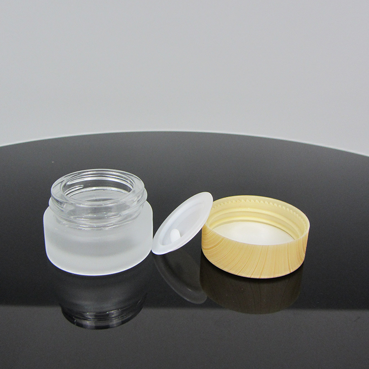 RTS cream jar 10g frosted wide mouth round glass cosmetic jars with bamboo lid