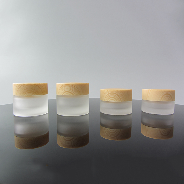 RTS cream jar 10g frosted wide mouth round glass cosmetic jars with bamboo lid