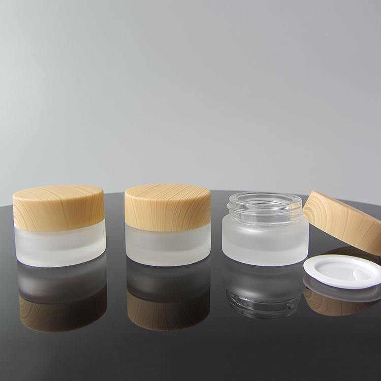 RTS cream jar 10g frosted wide mouth round glass cosmetic jars with bamboo lid