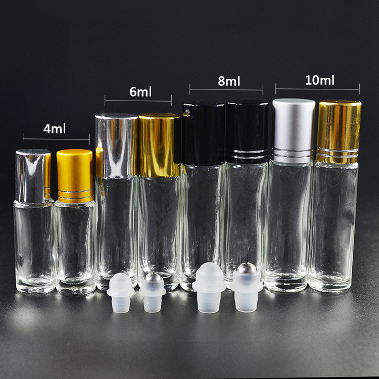 RUIJIA ROLL ON BOTTLE 4ml 6ml 8ml 10ml transparent roller glass bottle silver gold cap steel roll on bottle