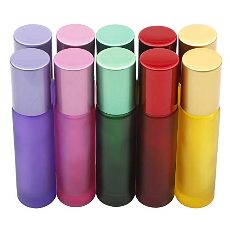 Rainbow Color Essential Oil Roll On Perfume 10ml Glass Lip Oil Bottle with Roller Ball