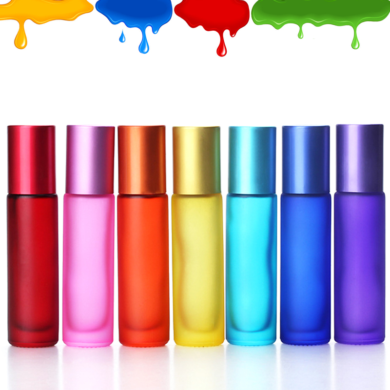 Rainbow Color Essential Oil Roll On Perfume 10ml Glass Lip Oil Bottle with Roller Ball