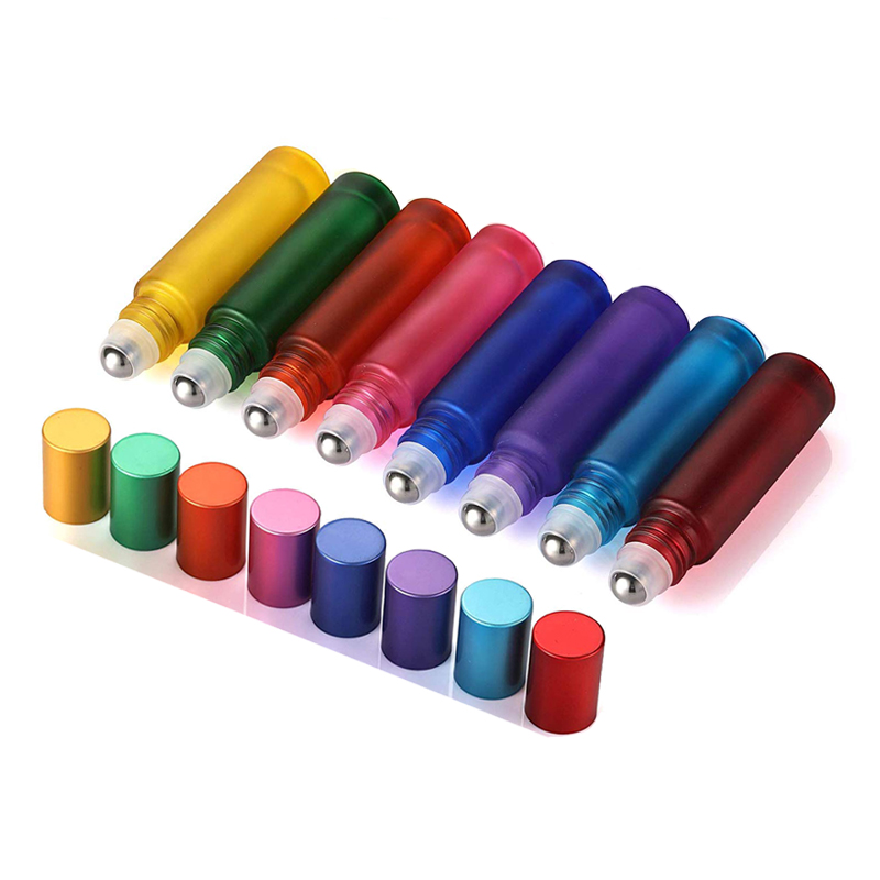 Rainbow Color Essential Oil Roll On Perfume 10ml Glass Lip Oil Bottle with Roller Ball