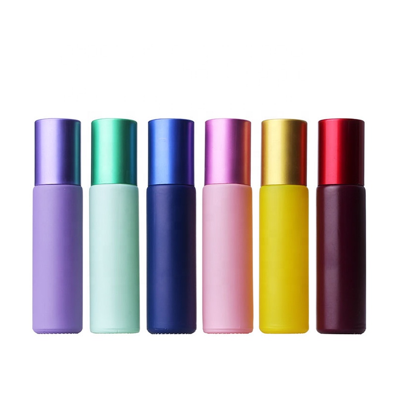 Rainbow in stock 10ml macaron round empty thick lightproof essential oil glass roll on bottle with white screw lid