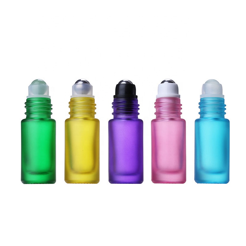 Rainbow in stock 10ml macaron round empty thick lightproof essential oil glass roll on bottle with white screw lid