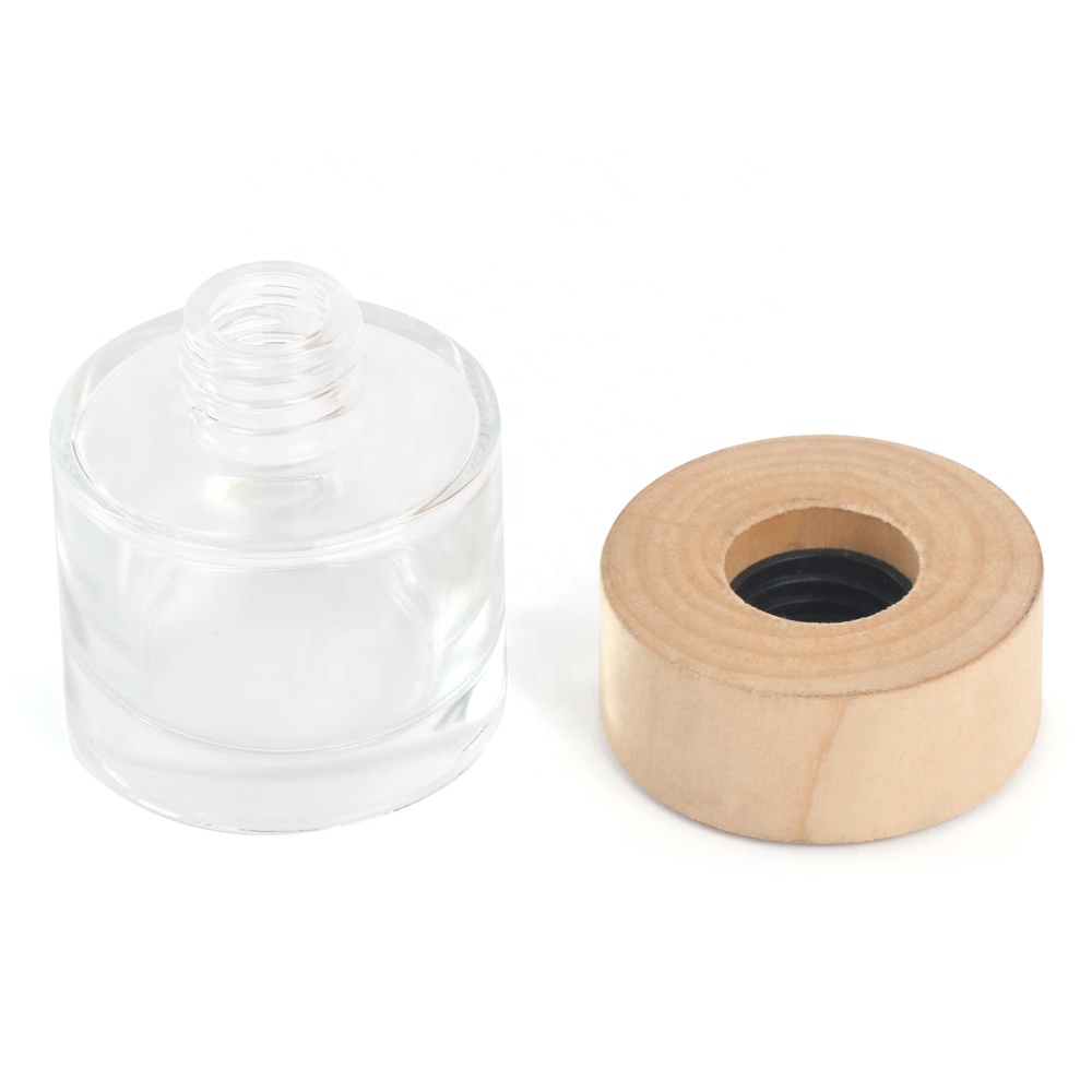 Rattan sticks 50ml round square aroma diffuser glass bottle with wood cap