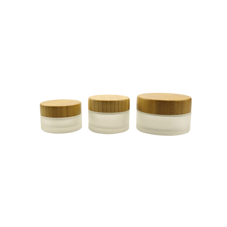 Raw Bamboo material cap glass jar Frosted Glass cream container with Wooden lid natural bamboo cap with logo engraving on top 15