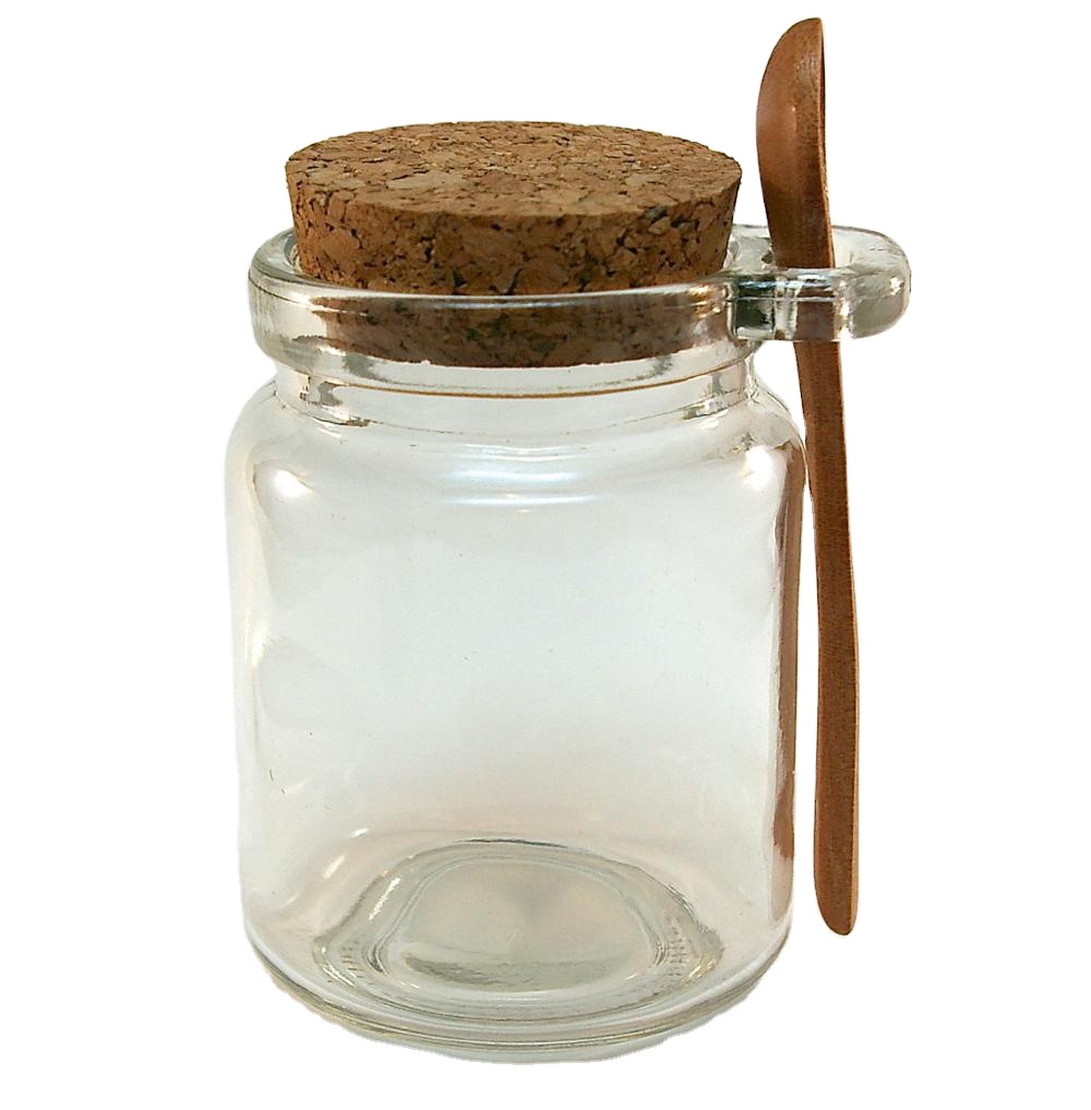 Ready stock Air tight  Food grade Glass mason jar with spoon for pudding Juice honey with wood lid