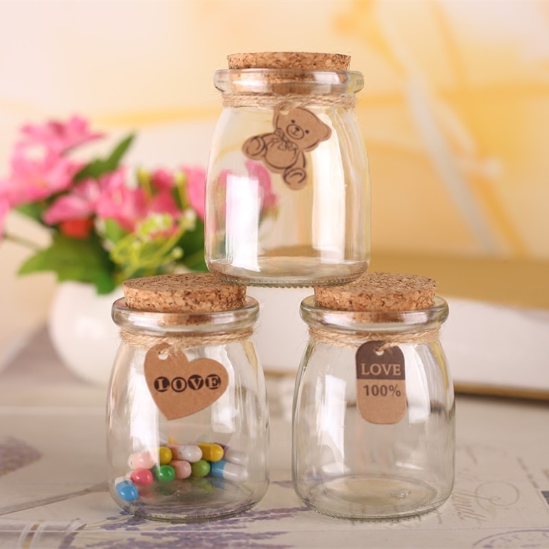 Ready stock Sealed Eco clear glass jars with wood lids cube glass container for pudding milk juice