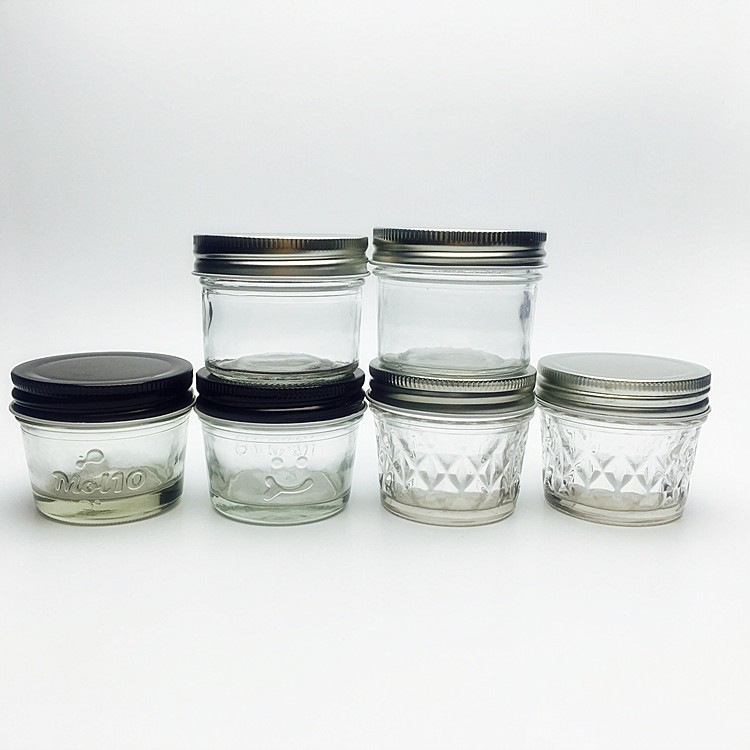 Ready stock Wide mouth round 4oz 8oz 16 oz small mason jars in bulk glass
