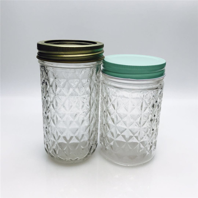 Ready stock glass jars with lids wholesale round emboss mason jar food container glass