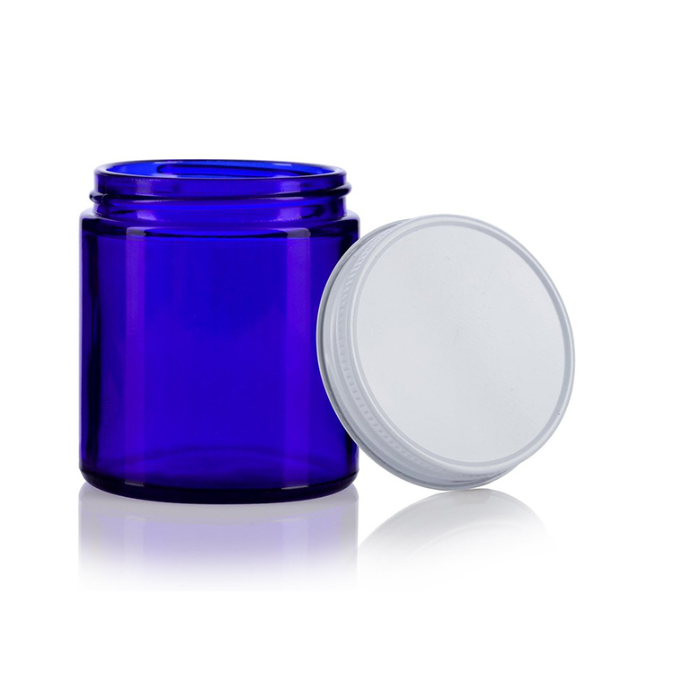 Ready to Ship 120ml 4oz Cobalt Blue Cosmetic Glass Jar Cream Jar with White Screw Lid