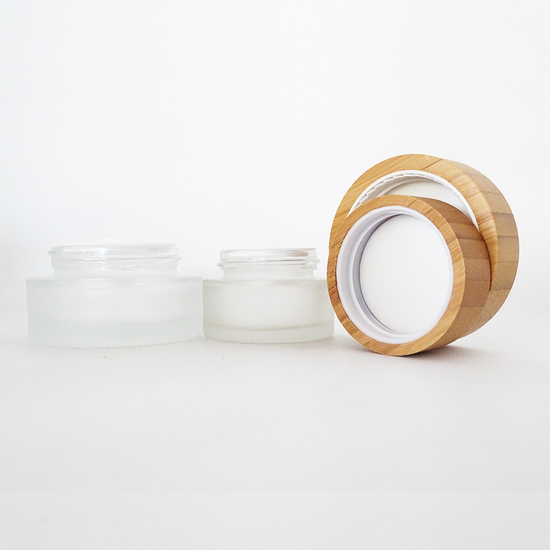 Ready to Ship Stock Fast Dispatch empty 15g 30g 50g 100g frosted glass cosmetic cream jar with bamboo cap emballage cosmetic