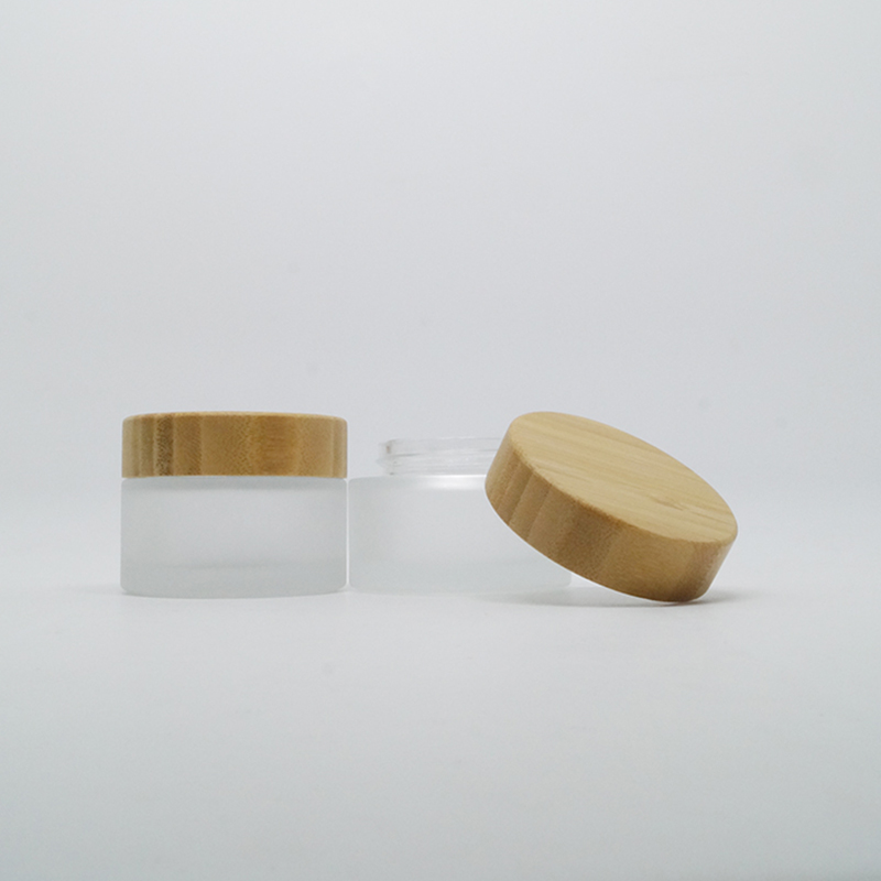 Ready to Ship Stock Fast Dispatch empty 15g 30g 50g 100g frosted glass cosmetic cream jar with bamboo cap emballage cosmetic