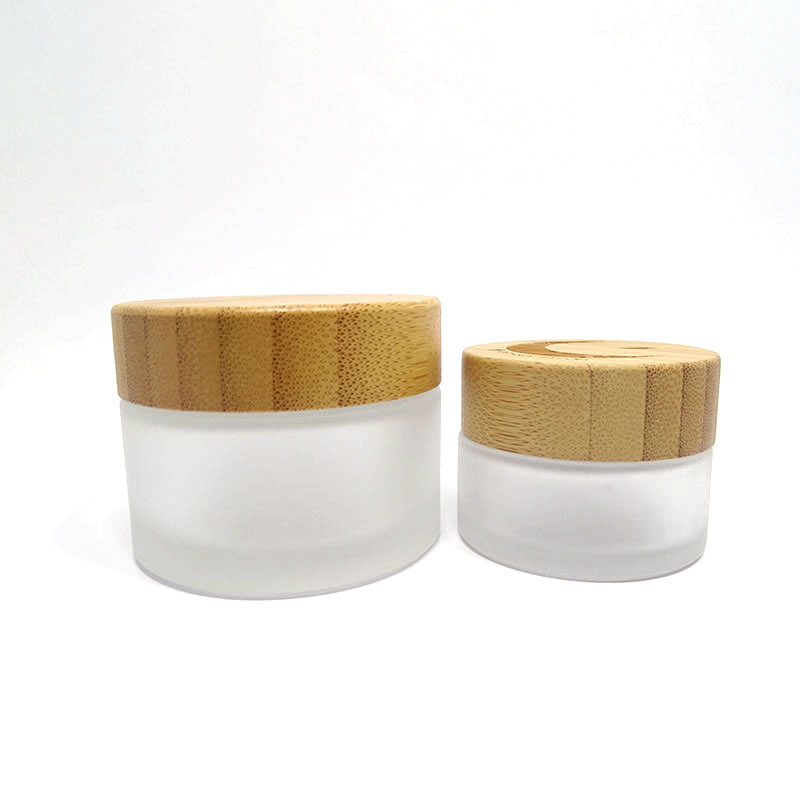 Ready to Ship Stock Fast Dispatch empty 15g 30g 50g 100g frosted glass cosmetic cream jar with bamboo cap emballage cosmetic