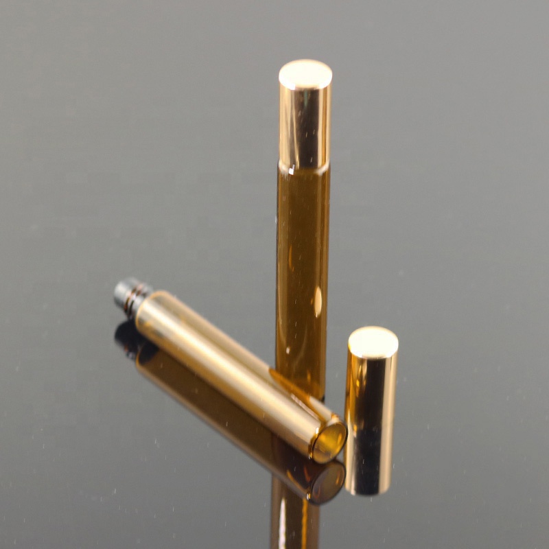 Ready to ship 10 ml thin amber glass roller bottle with metal roll on (NRB12-10R)