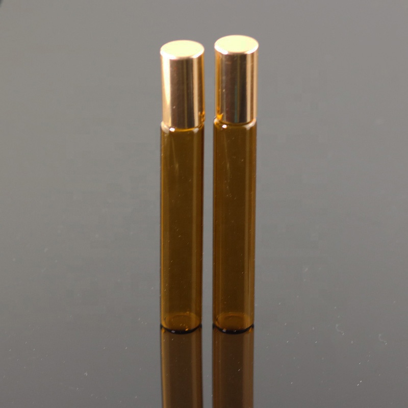 Ready to ship 10 ml thin amber glass roller bottle with metal roll on (NRB12-10R)