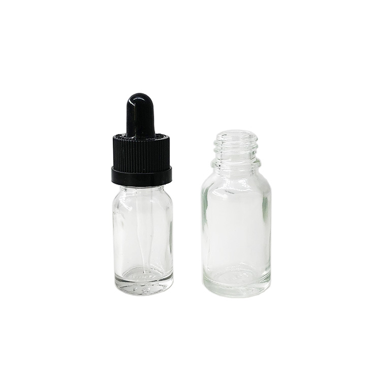Ready to ship 10ml 15ml clear glass dropper bottle essential oil lotion bottles with childproof cap