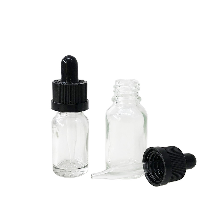 Ready to ship 10ml 15ml clear glass dropper bottle essential oil lotion bottles with childproof cap