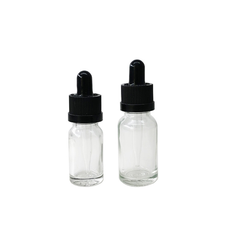 Ready to ship 10ml 15ml clear glass dropper bottle essential oil lotion bottles with childproof cap