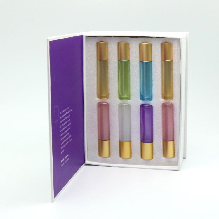 Ready to ship 10ml high quality empty round colorful pearlescent glass essential oil roller bottle Combination of Gift Set